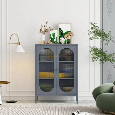 Шкаф хранения Sideboard стеклянной кухни двери алюминиевый стальной с ногой